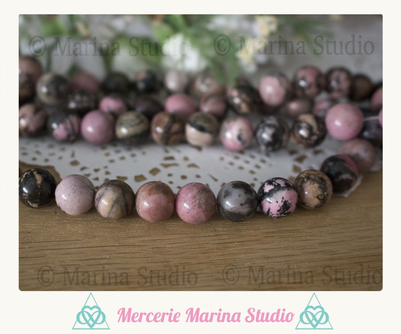 10 Perles rhodonite rose et noir 8mm ou 6mm ou 10mm Qualité AA perles naturellesMinimum de commande 5 euros hors frais d'envois image 2