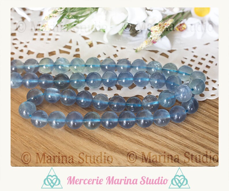 RARES Blue Fluorite Pearls 8mm or 6mm A reiki chakrasMinimum of order 5 euros excluding shipping costs image 2