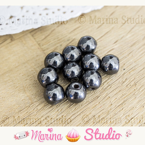 10 perles magnétites  8mm ou 6mm gris foncé