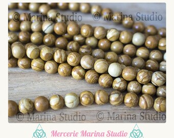 Lot de 10 perles en jaspe grain de bois 8mm très brillantes - perles non traitées---Minimum de commande 5 euros hors frais d'envois