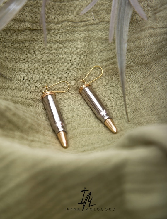 BULLET Dangle Silver And Gold Unique True Size Earrings Gift For Her