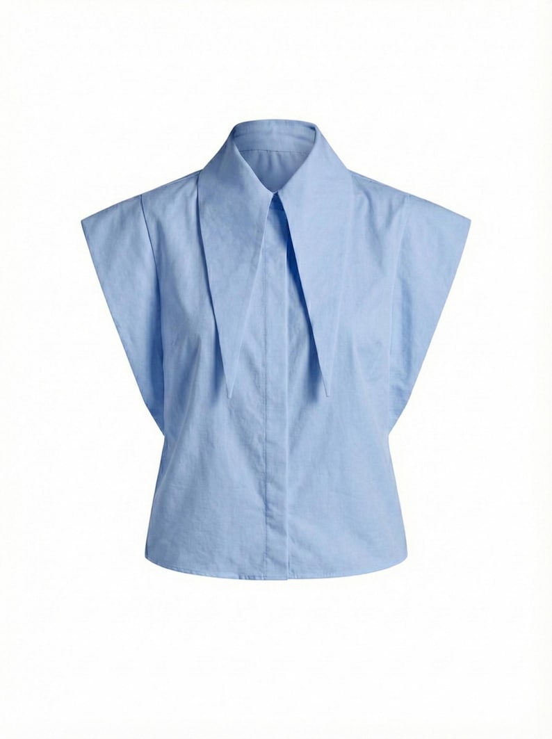 Large Pointy Collar Stylish Top, Elegant Sleeveless Shirt, Statement ...