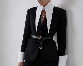 Detachable White Collar and Cuffs Set, Oversized Couture Accessory gift