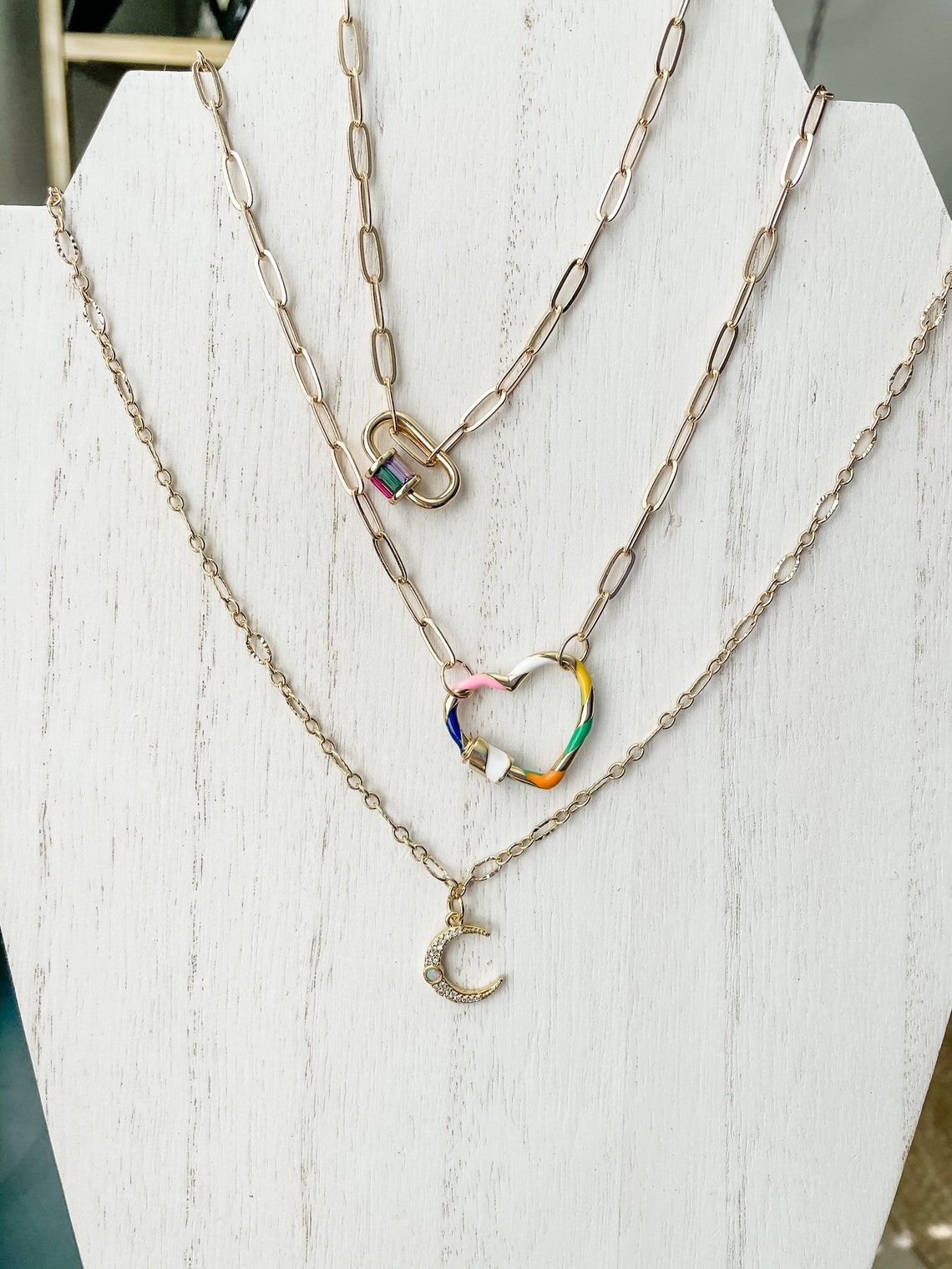 Paper clip necklaces heart charm colorful lock charm Etsy