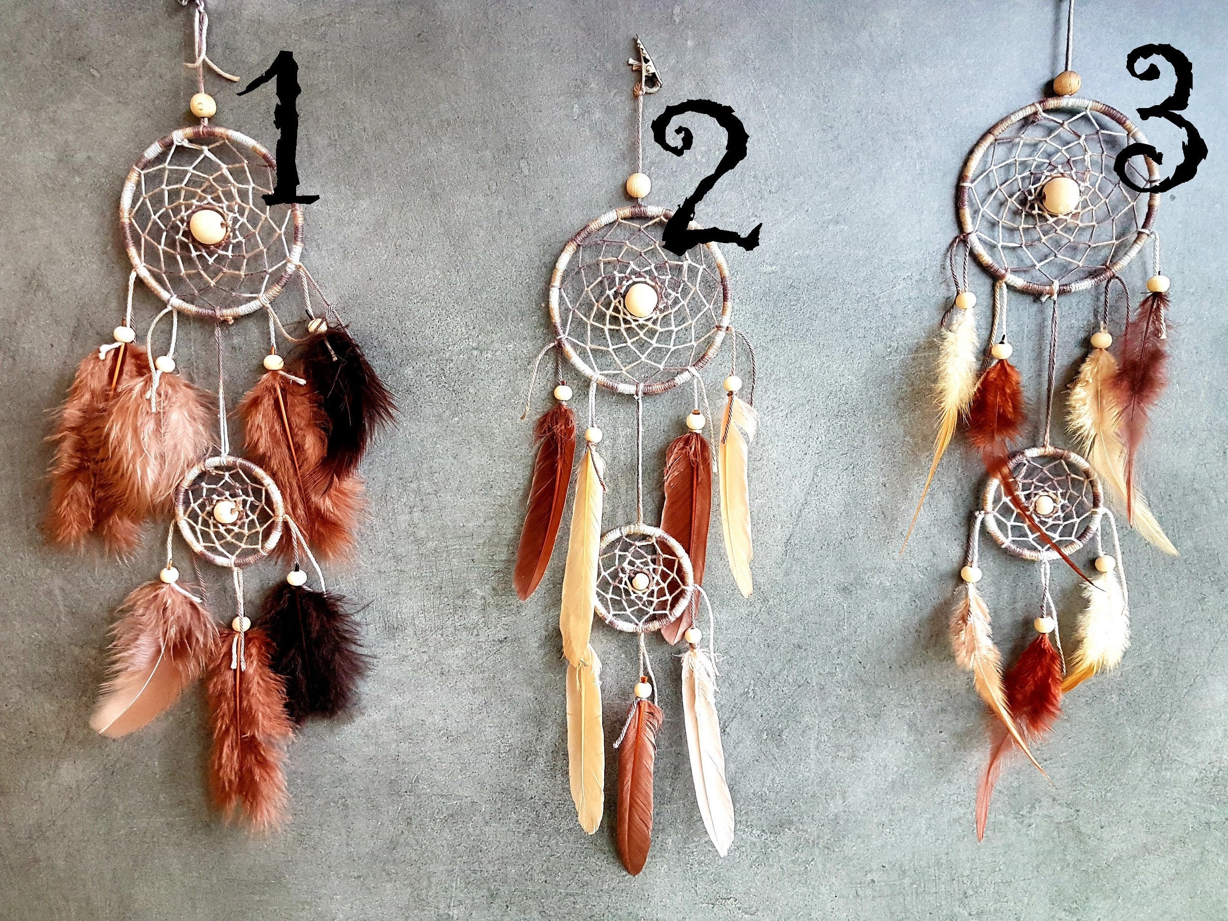 Attrape Rêves, Fait Main, Dreamcatcher, Capteur de Décor Mural, Tons Marron Beige Brun/Taille Réelle