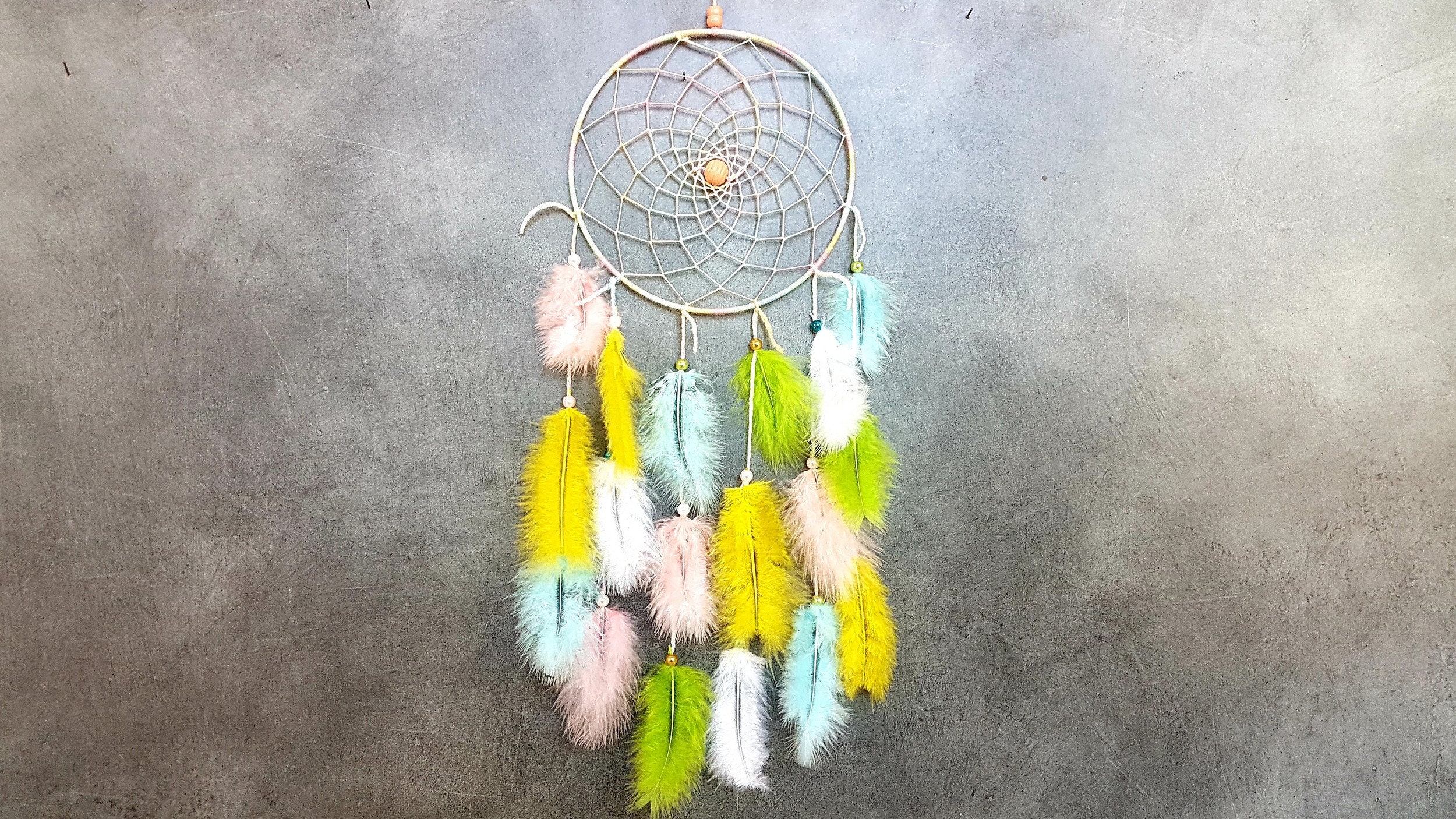 Attrape Rêves, Fait Main, Dreamcatcher, Multicolore Pastel, Décor Mural/Taille Réelle 45 cm