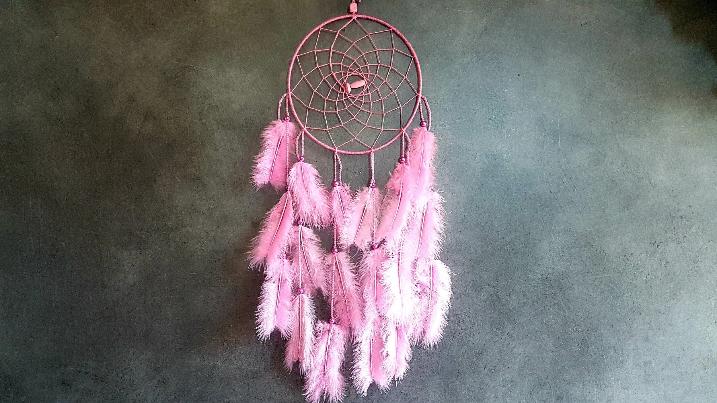 Attrape Rêves, Fait Main, Dreamcatcher, Rose, Décor Mural/Taille Réelle 45 cm