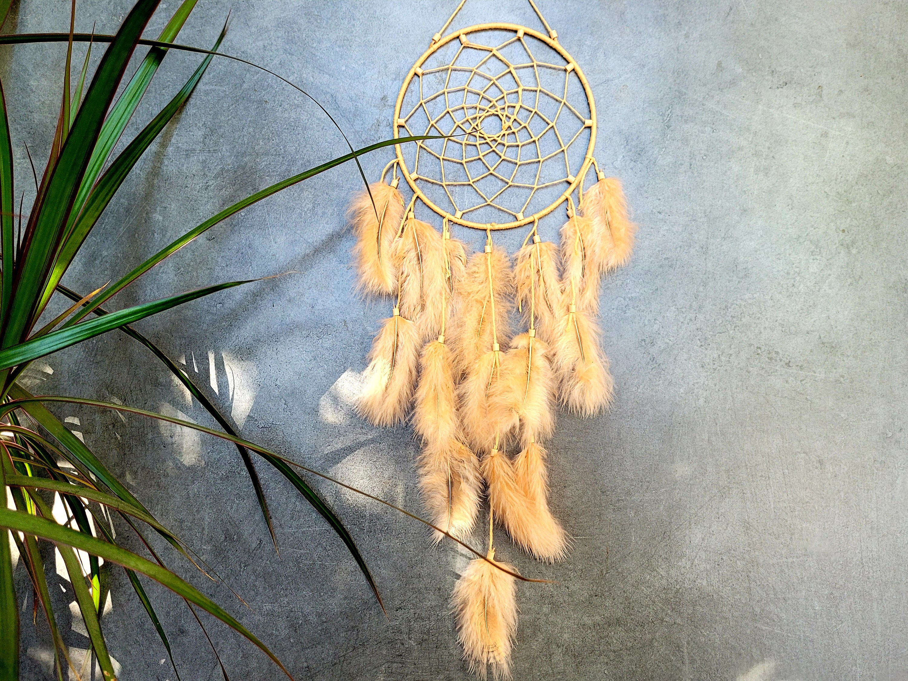 Attrape Rêves, Fait Main, Dreamcatcher, Beige, Couleur Chair/Taille Réelle 45 cm