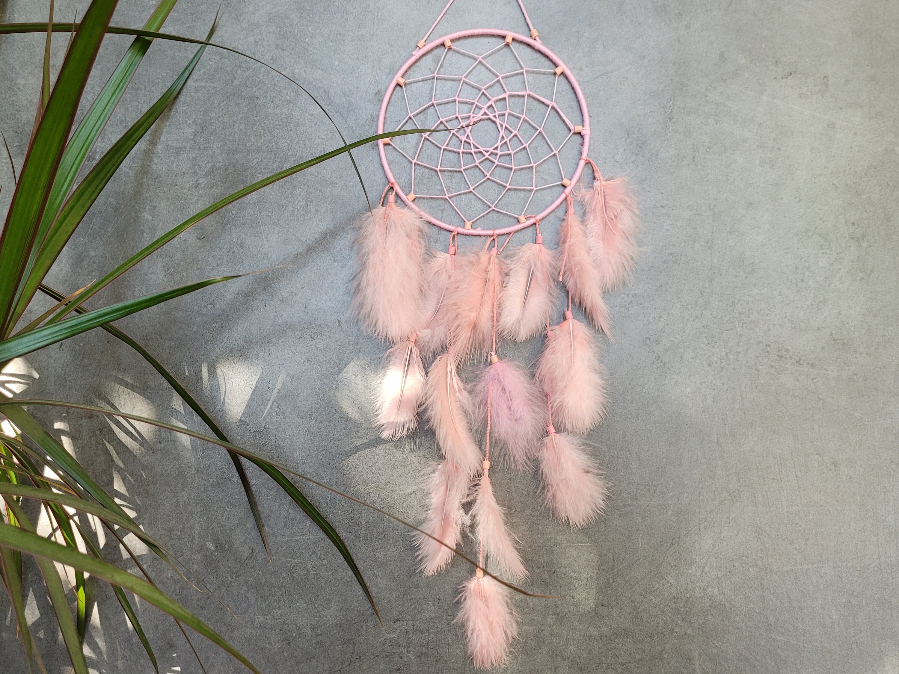 Attrape Rêves, Fait Main, Dreamcatcher, Rose Pale, Vieux/Taille Réelle 45 cm