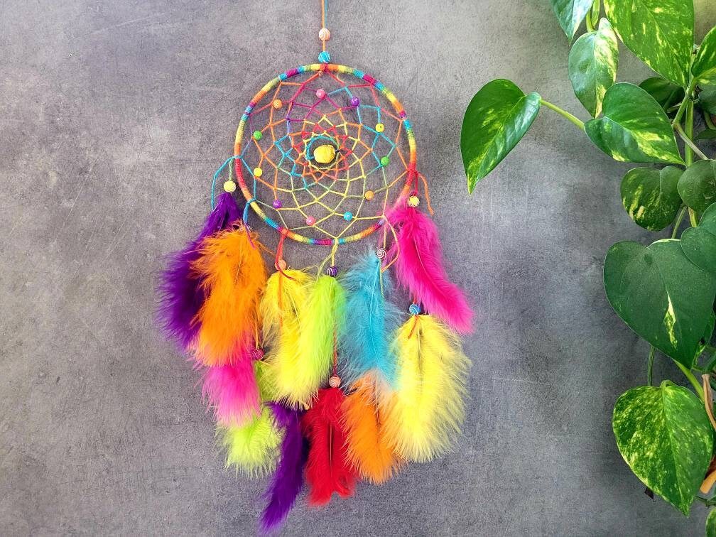 Attrape Rêves, Fait Main, Dreamcatcher, Multicolor, Décor Mural/Taille Réelle 40 cm