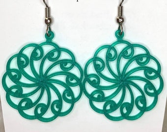 Phi-flower, a Golden Ratio Spiral circle, Mandala design, sacred geometry, 3d printed earrings made with math and code