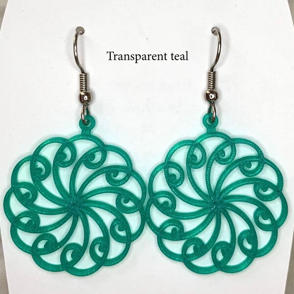 Phi-flower, a Golden Ratio Spiral circle, Mandala design, sacred geometry, 3d printed earrings made with math and code