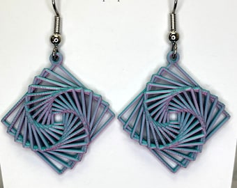 New 2-color Swirling Spiral Squares 3D printed earrings