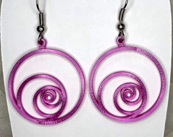 Spiral Circle 3-D printed earrings, Golden Ratio Spiral Circles earrings