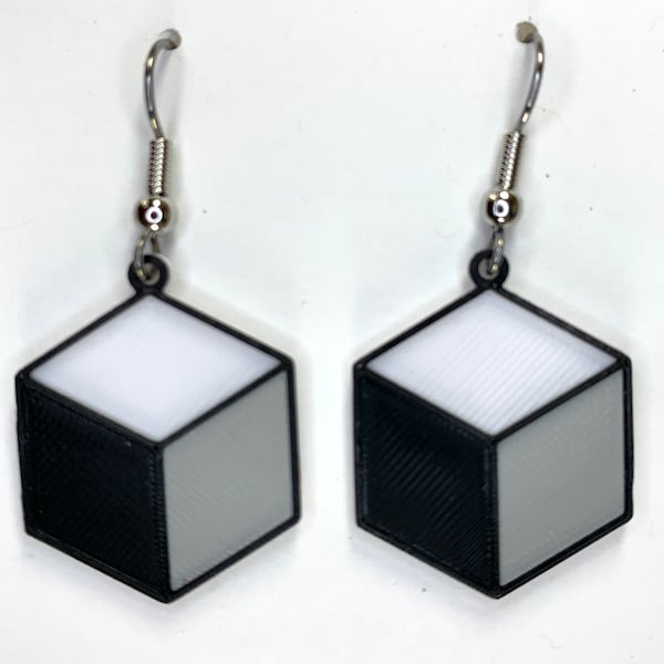 3-color Isometric Cube Earrings 3d-printed, made with math & code