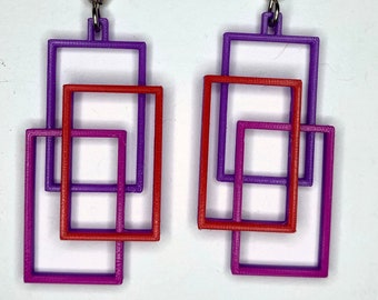 3-color Rectangle Earrings 3d-printed, made with math & code