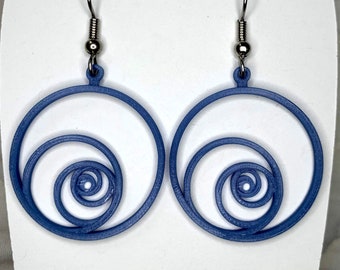 Spiral Circle 3-D printed earrings, Golden Ratio Spiral Circles earrings