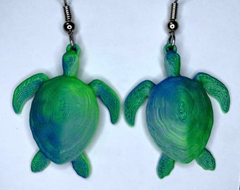 Sea Turtle Earrings -3d printed Multi-color SeaTurtle Drop Earrings