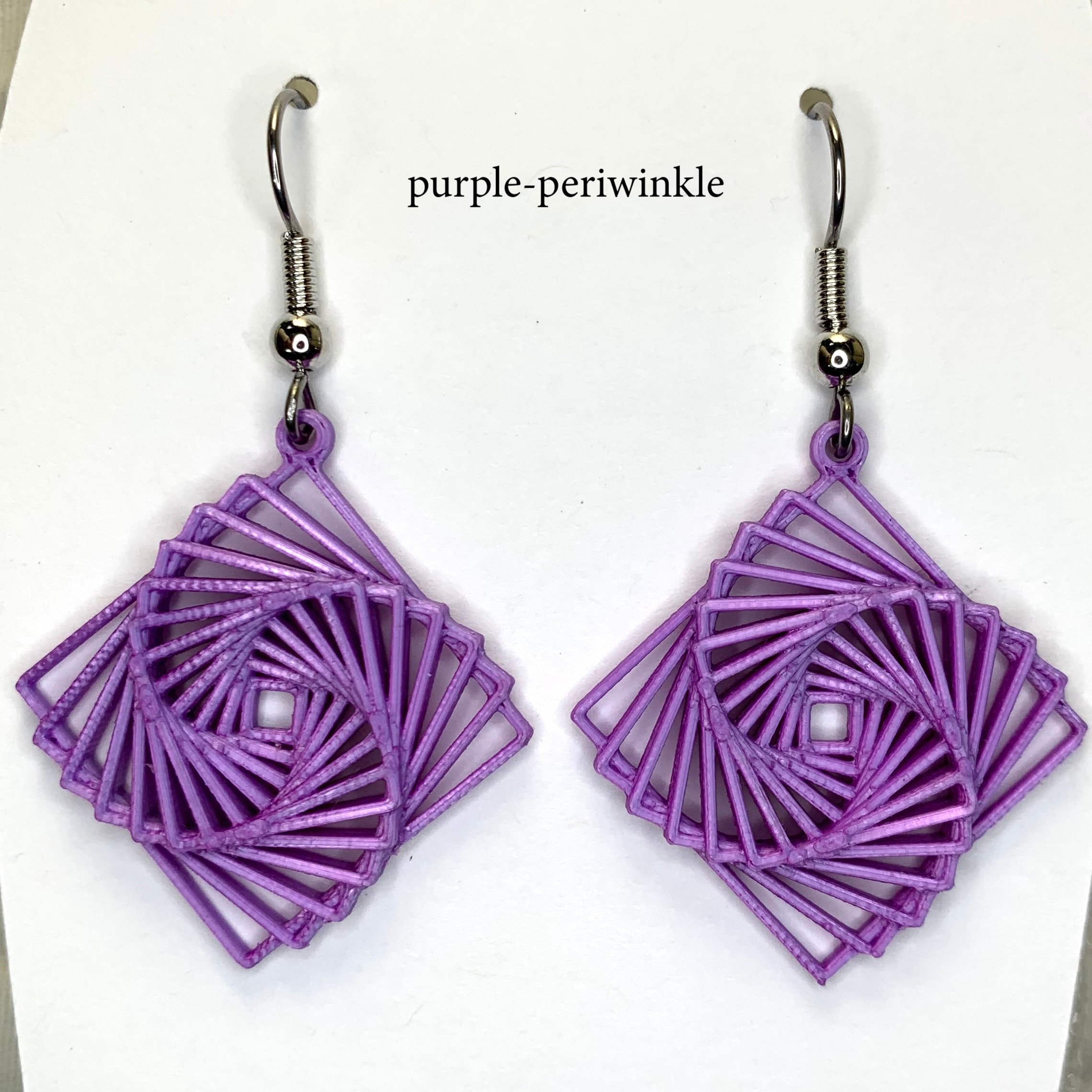 Swirling Spiral Squares 3D printed earrings, 2-color math spirals