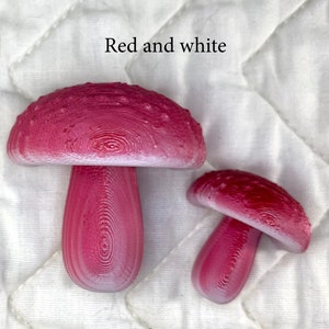 3d-printed Mushroom magnets in 2 sizes Red and white