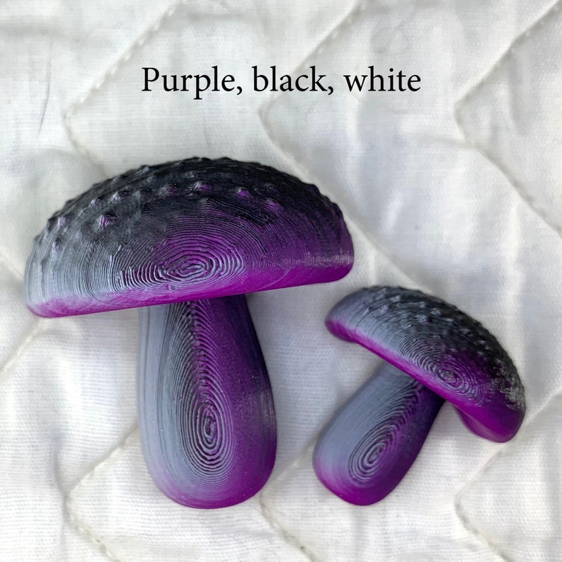 3d-printed Mushroom magnets in 2 sizes Purple, black, white