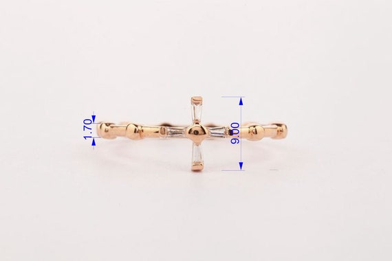 Cross Rosary Ring, White Chrystal 14k Solid Rose gold Daily Rosary Ring