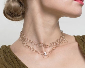 Fabulous Vintage Links Solid 14k Rose Gold Necklace , Cognac