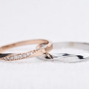 Vintage Mobius Strip Ehering, solide 14k Rose, Gelb und Weißgold Paare Ring