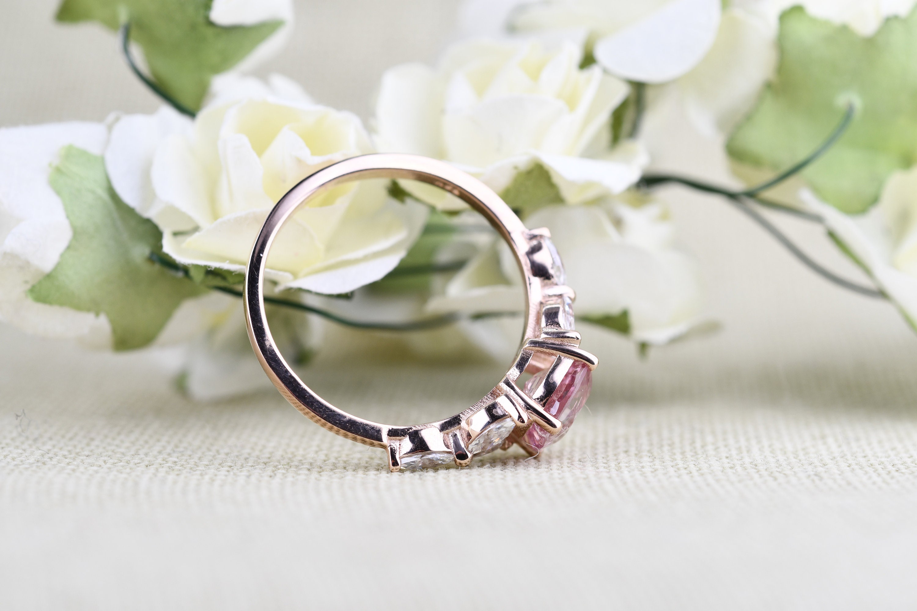 Cushion Cut Pink Spinel Engagement Ring 14K Solid Rose Gold Ring