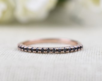 Black Diamond Half Eternity Band 14k Solid Gold Vintage Wedding Ring