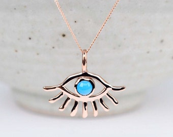 Colgante de ojo turco con turquesa y colgante de oro rosa macizo