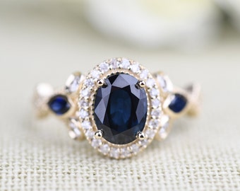 EFFY BH 14k Diamond & Sapphire Diana Style Halo Yellow Gold Ring Size 5 ...