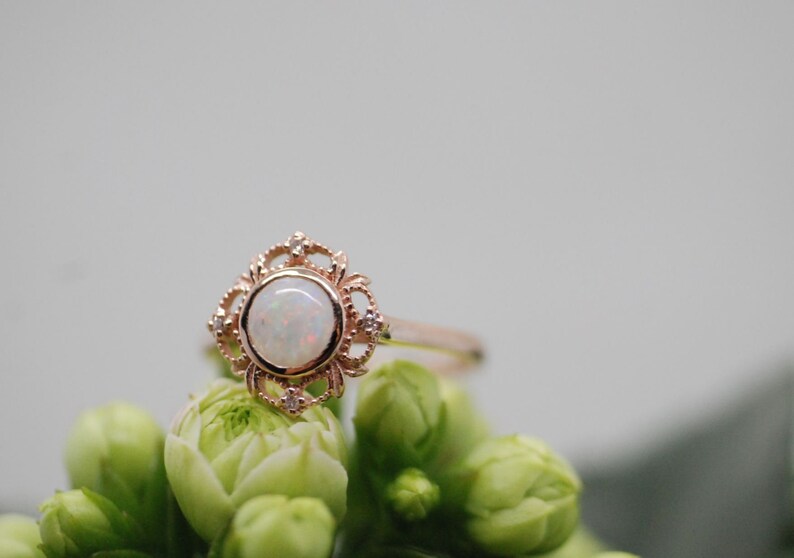 Lovely white opalFlower Engagement Ring white diamond rose Etsy