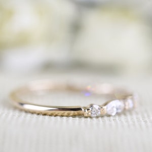 Marquise and Round White Diamond Wedding Band Solid 14k Gold Ring image 3