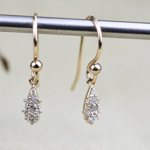 Lovely Drop Style Earrings , Solid 14k Yellow Gold Diamond Earrings