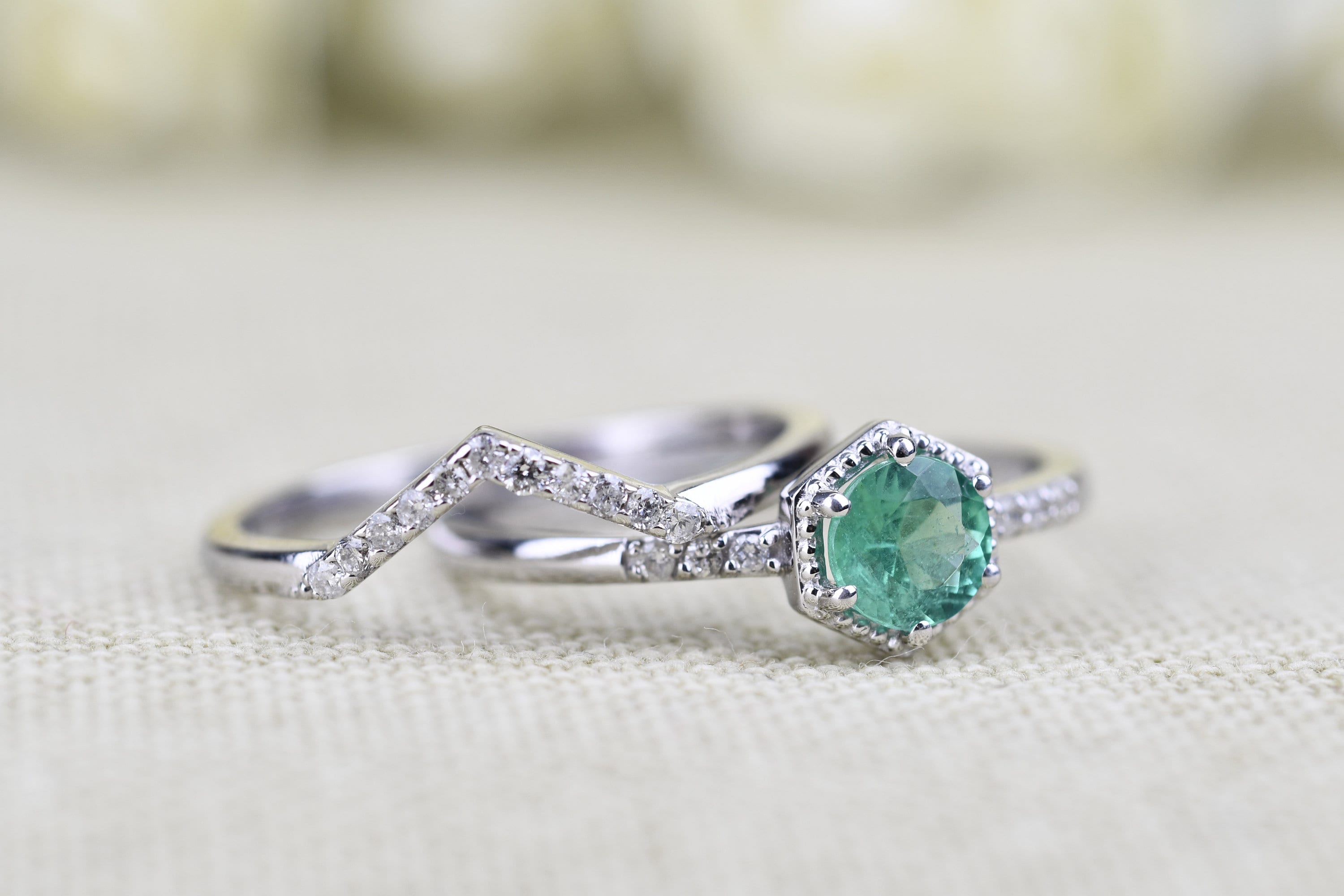 Art Deco Hexagon Style Emerald Wedding