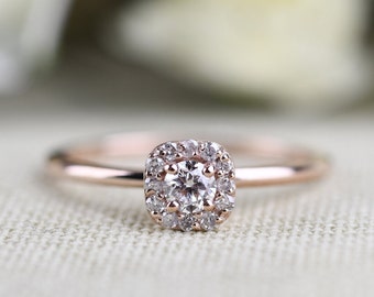 Cushion Shape Halo, Solitary white diamond Engagement ring rose gold yellow gold white gold ring