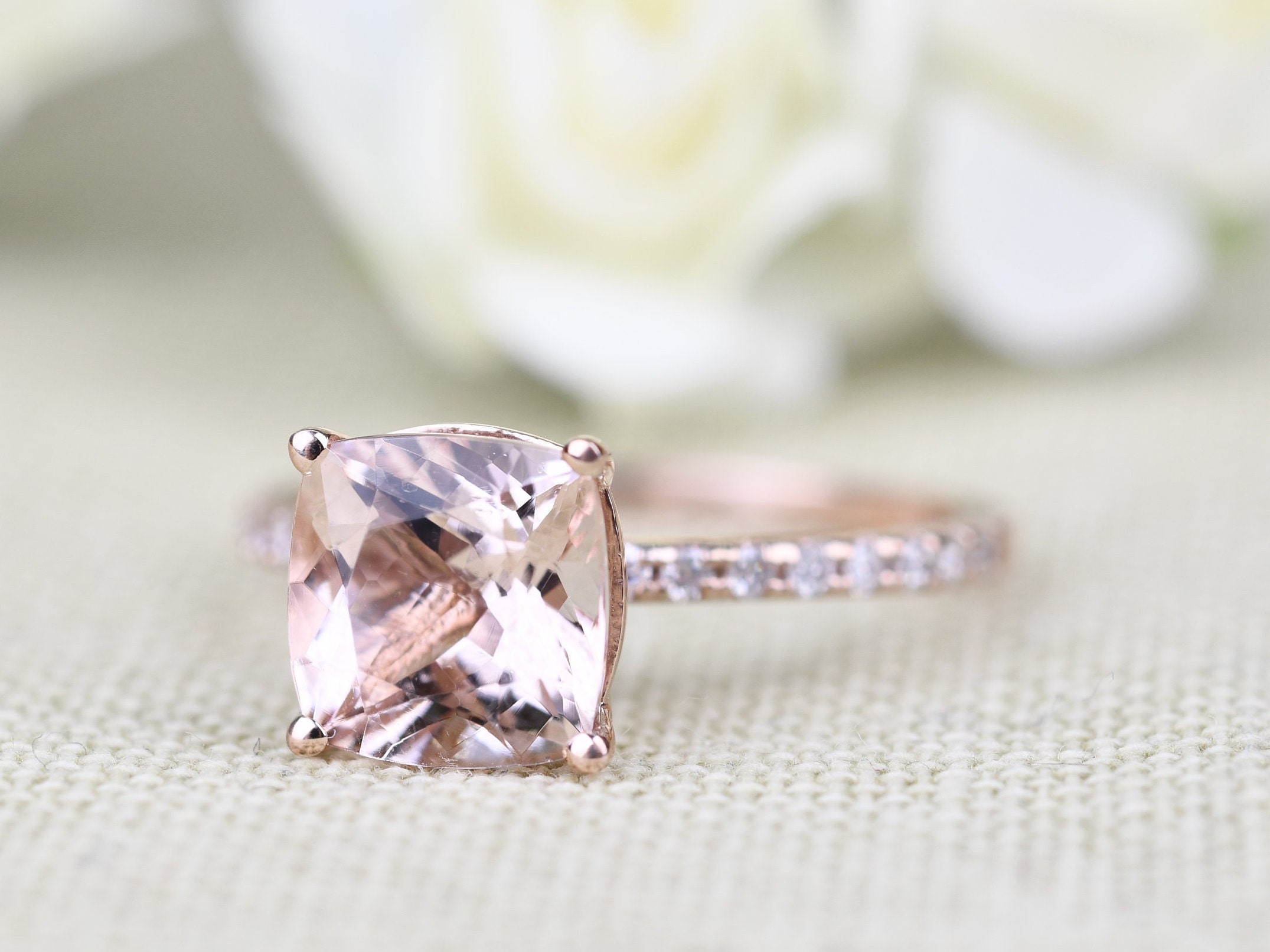 Morganite cushion cut engagement cheap ring