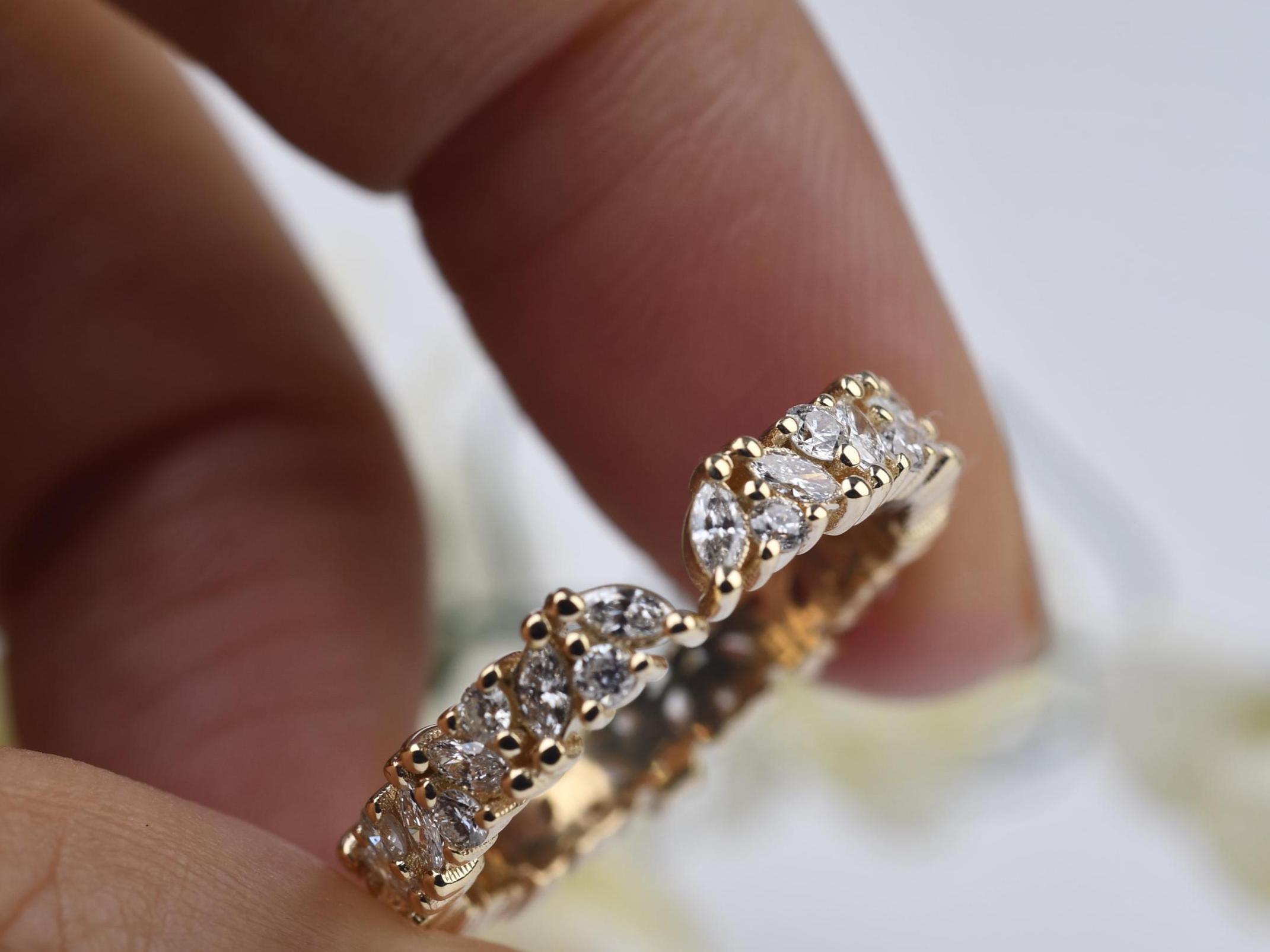 Marquise and Round Diamond Gold Full Eternity Wedding Band - Etsy