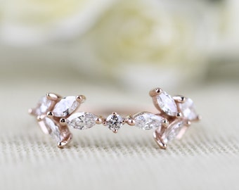 Laurel Leaf Vintage  Wedding Band white Diamond 14k Solid gold Ring