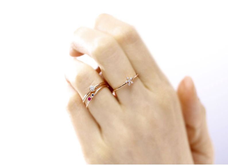 Bezel set White Sapphire ring Round natural Sapphire yellow gold rose gold engagement ring