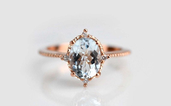 Vintage Aquamarine Engagement ring 1.3 ct oval Aquamarine | Etsy