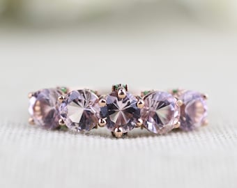 Vintage Morganite  Ring Solid 14k Rose gold Tsavolite Wedding band, Engagement ring