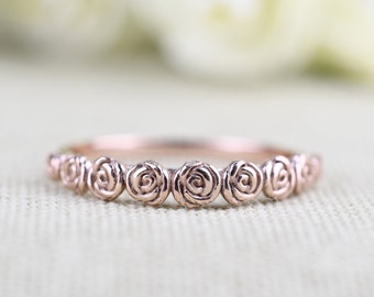 Rose bud Floral band Bossom Solid Rose Yellow Wedding Ring