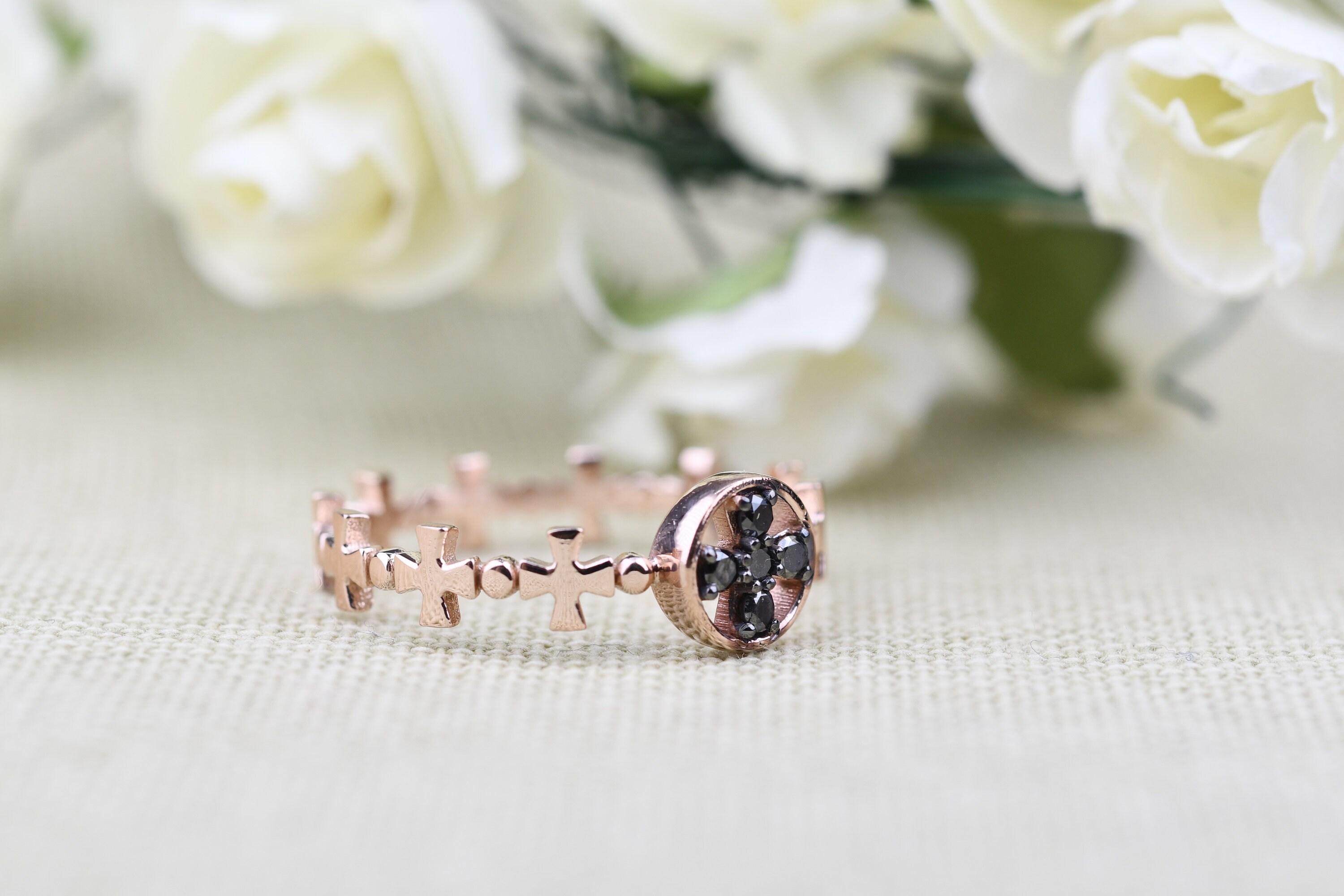 Rosary ring rose gold deals