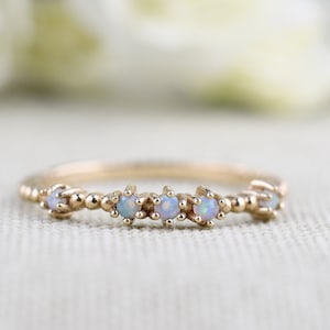 Australian White Opal Daily Ring  Solid gold  Vintage Wedding Band