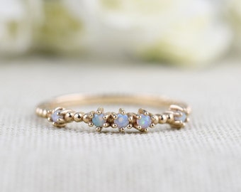 Australian White Opal Daily Ring  Solid gold  Vintage Wedding Band