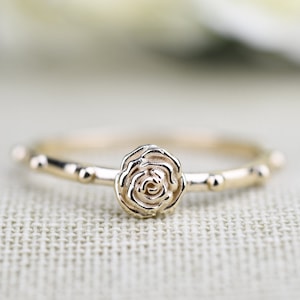 Rosebud Rosary Ring 14k Solid Rose Yellow Gold Ring