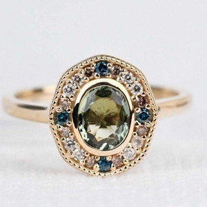 Floral Art Deco ,solid 14k Yellow Gold Engagement Ring Vintage Olive ...