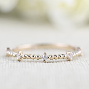 5 Round White Diamond Ring, 10k, 14k Solid Gold Dainty Wedding Band